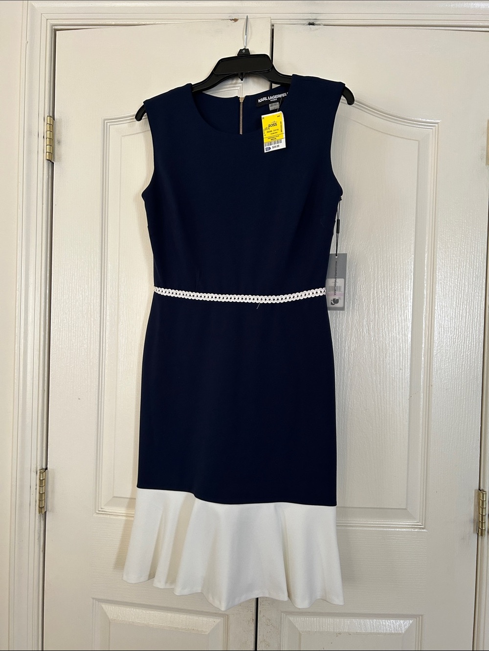 Karl Lagerfeld Navy Midi Dress with White Trim